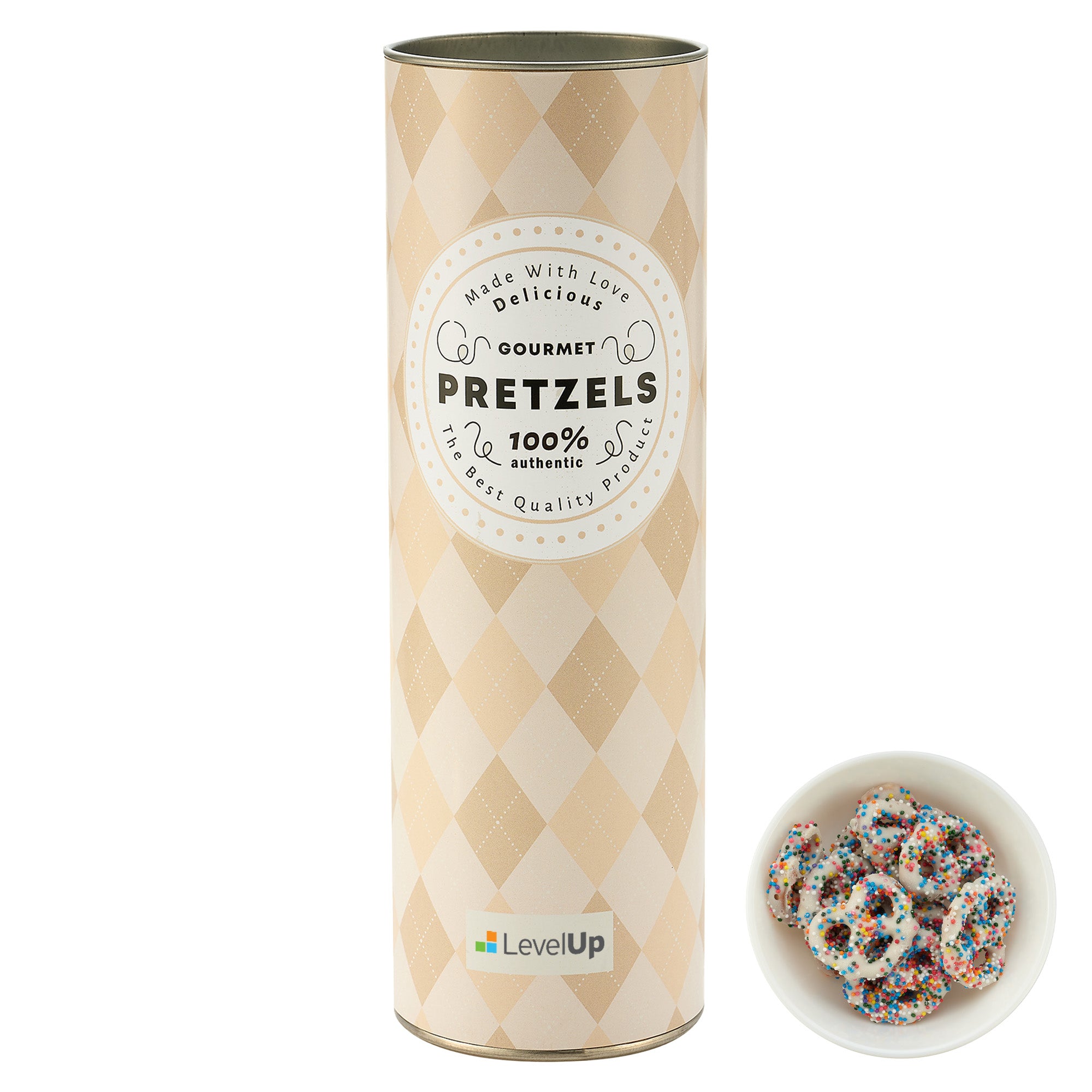 8 inch Gift Tube with Chocolate Pretzels