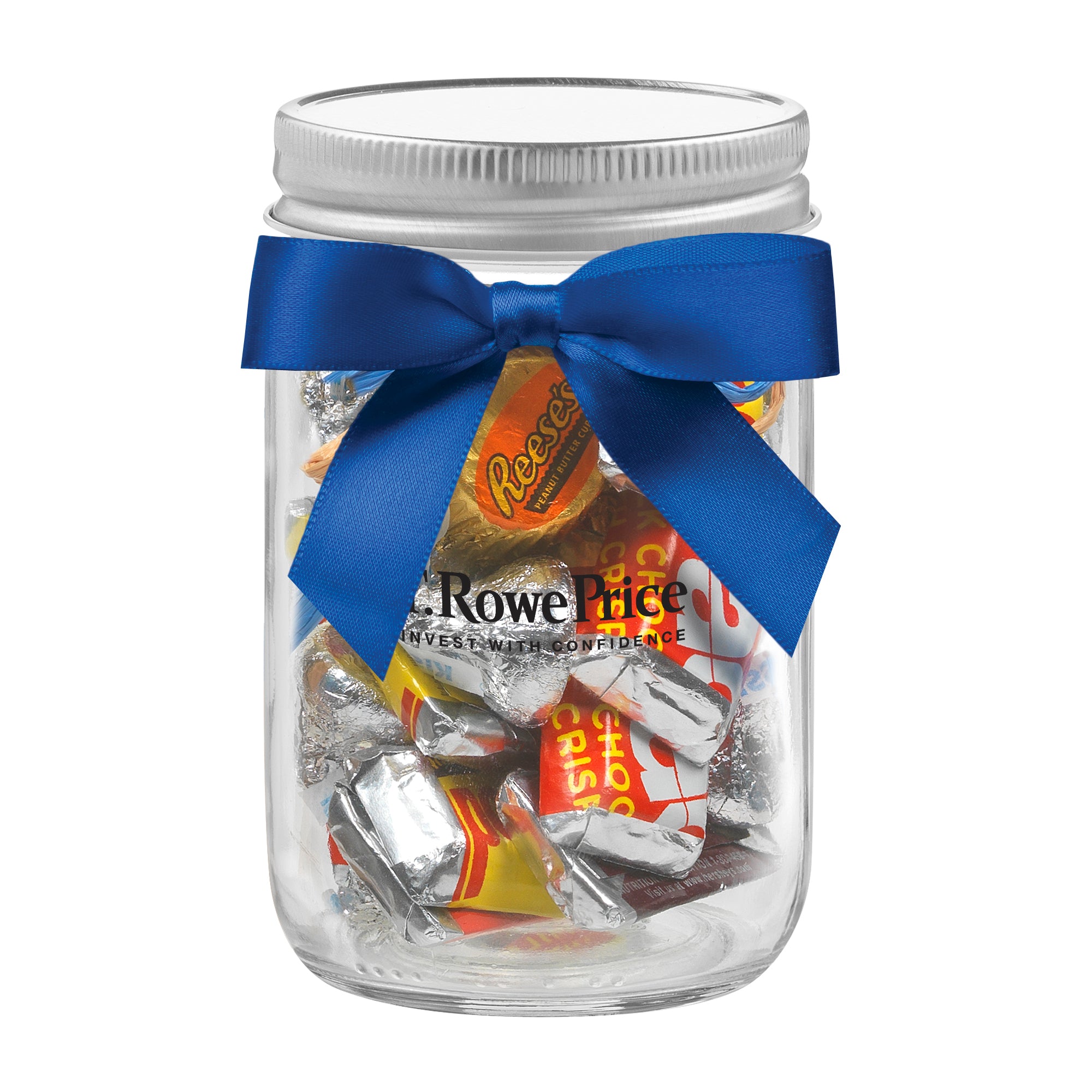 12 oz Glass Mason Jars with Satin Bow filled with Hershey's Assortment