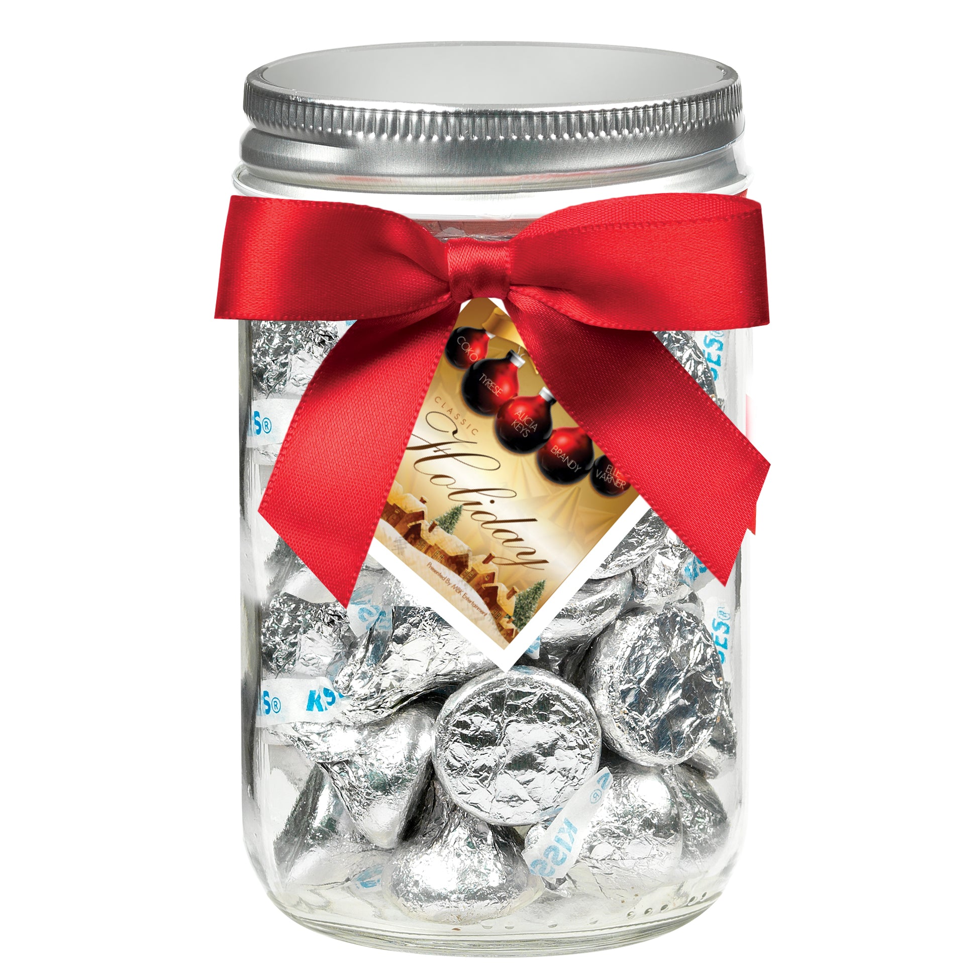 12 oz Glass Mason Jars with Satin Bow filled with Hershey's 