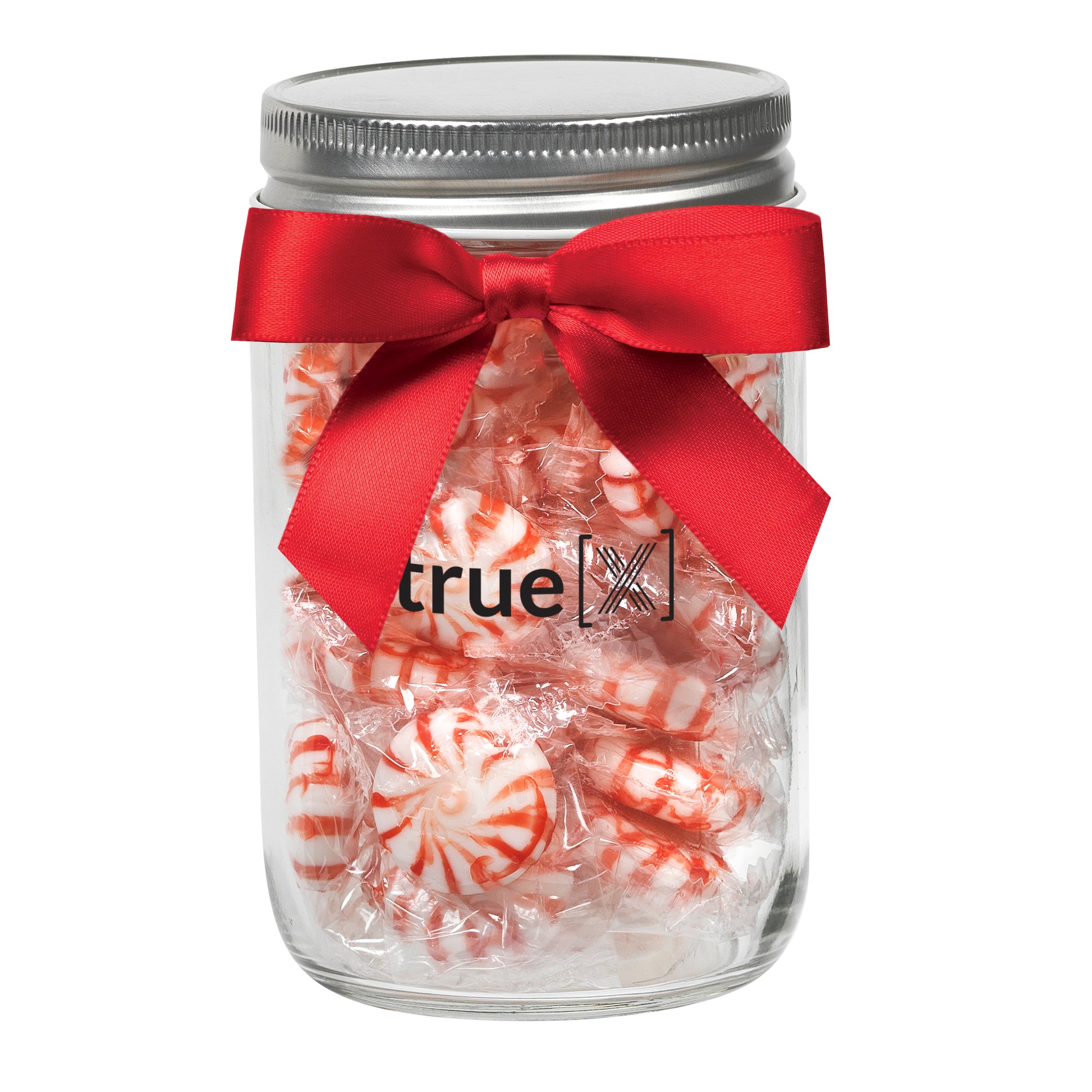 12 oz Glass Mason Jars with Satin Bow filled with Peppermint